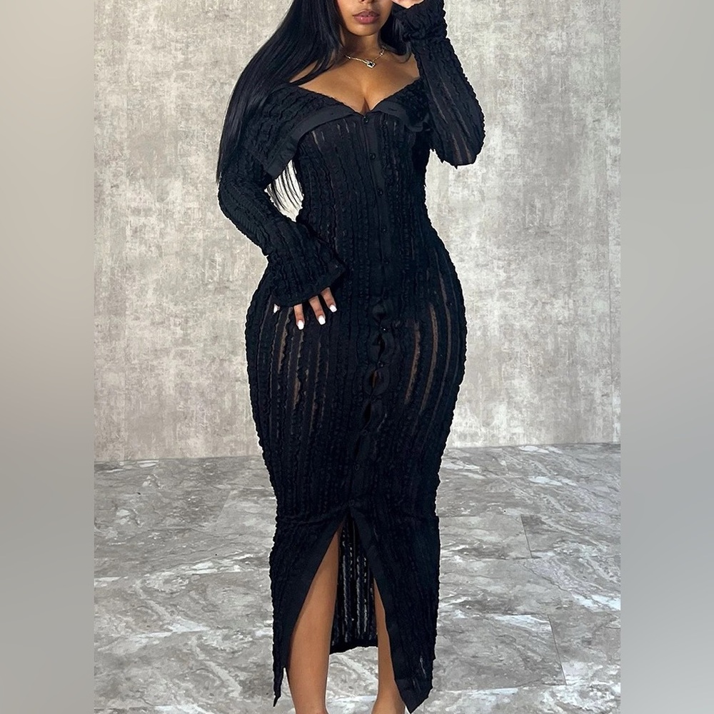 Black Off The Shoulder Mesh Dress